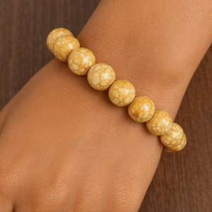 Handcrafted Beige Crackle Stone Bead Bracelet for Women – Elegant Everyday Jewelry