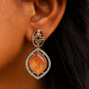 Stylish Leaf Design Orange Crystal Drop Earrings for Women & Girls Fashion Jewelry Party Wear Earrings